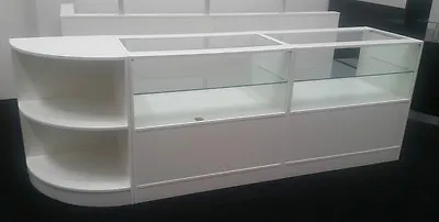 £650 • Buy  Shop Counter  White Counters SET Of 3 Cabinets Shop Display Glass Counters New