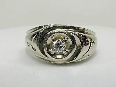 Antique Art Deco 14K White Gold .20ct Diamond Wedding Men’s Ring Sz 12 • $499