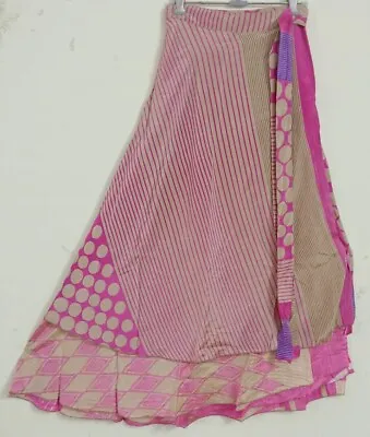 Vintage Wrap Skirt Indian Silk Saree Bohemian Magic Women Dress Skirt Multicolor • $21.21