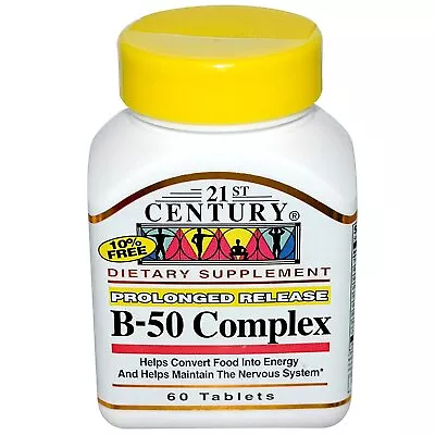 21st Century Vitamin B-50 Complex Energy Support Prolonged Release Tablets 60 Ct • $11.54