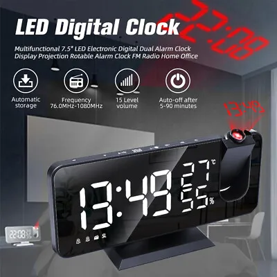 7.5  LED Digital Projection Alarm Clock FM Radio Snooze Dimmer Ceiling Projector • £21.84