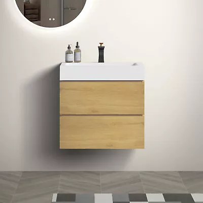 24  Natural Oak Bathroom Vanity With Sink  Storage Wall Mounted Bathroom Vanity • $503.67