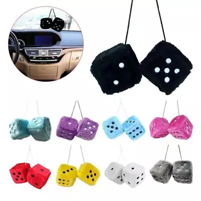 Soft Fluffy Furry Dice Ornament Car Rearview Mirror Home Hanging Spotty Dice UK • £4.76