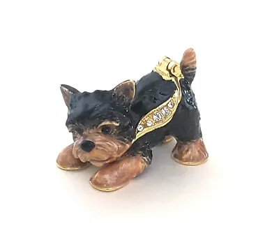 $21.11 • Buy Whiskey The Yorkie Dog Pewter Bejeweled Hinged Miniature Trinket Box Kingspoint 