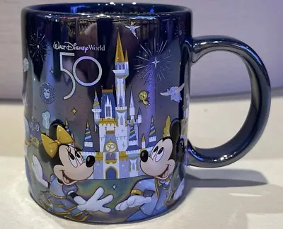 Walt Disney World Park 50th Anniversary Mickey Mouse Blue Mug Coffee Cup 15oz • $54