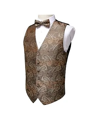 Men’s Formal Paisley Waistcoat Set With Bow Tie Pocket Square &Cufflinks Size S • £18.99