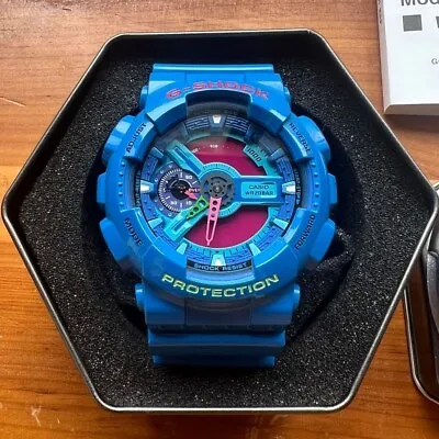 EUC Mens Casio G-Shock Wristwatch GA-110HC HYPER COLOR Blue Rare Limited • $274.35