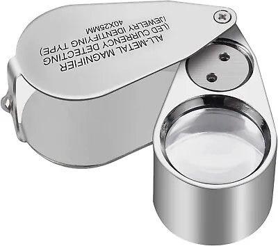 40X Illuminated Jeweler LED UV Lens Loupe Magnifier With Metal Construction • £9.49