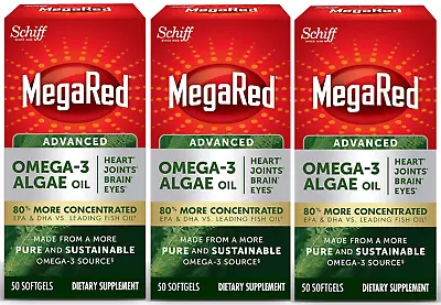 3 PK Schiff MegaRed Omega-3 Algae Advanced Heart Joints Brain Eyes 50ct Exp05/24 • $15.99