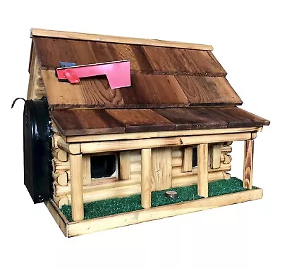 Log Cabin With Porch Wooden Mailbox Natural Authentic Amish-made In USA • $219