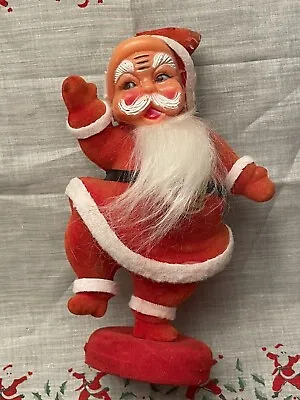 Vintage Dancing Waving SANTA 8.5” Plastic Velvet Flocked MCM Japan Kitschy Xmas • $13.95