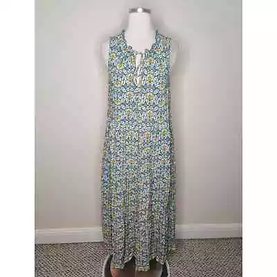 Max Studio Maxi Dress Large Women's Floral Tasseled Pockets Sleeveless Rayon • $12.59