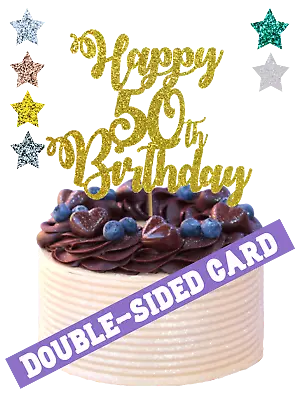 Happy Birthday ANY AGE 50th 60th 70th ETC Double-sided Glitter Cake Topper Decor • £3.99