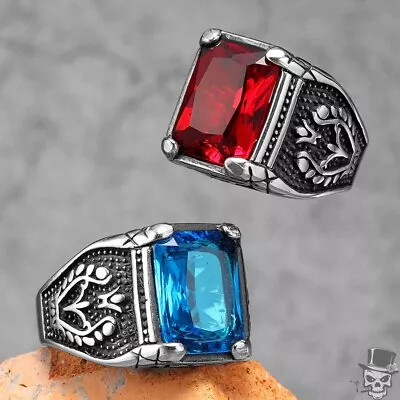 Sculpt Rings™ Red Or Blue Gemstone Men Ring 316L Stainless Steel Precious Stone • $19.95