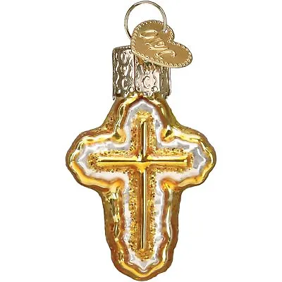 Old World Christmas Mini Glass Ornament Gold Cross 2  (With OWC Gift Box) • $14.61