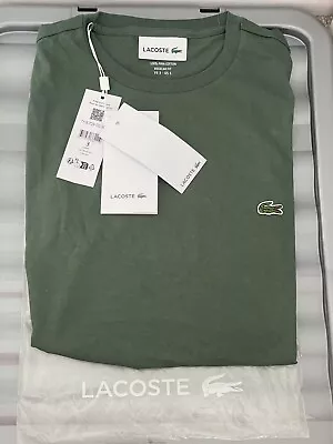 Mens Lacoste Size 3 UK Small Pima Cotton Green T-Shirt Brand New With Tags • £24.99