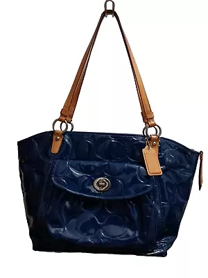 COACH Embossed Leah Navy  Patent Leather Tote F14663 With Matching Wallet EUC • $54.99