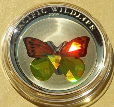 $169.99 • Buy 2008 Palau Butterfly Silver Proof Color Hologram Coin Yellow Wildlife WWF Fauna