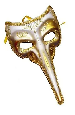 Gold Half Face Masquerade Mask Venetian Style Ball Curved Mens Womens Unisex • £7.95