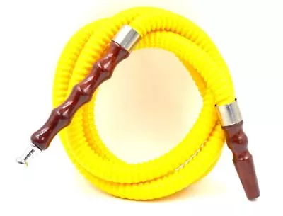 X3 Wooden Handle Metal Tip Washable Hookah Hose Free Mouth Tips 150cm 60  Yellow • £31.44