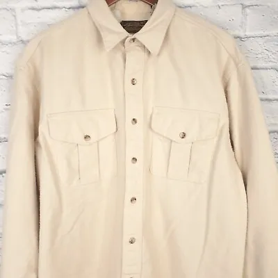 $32 • Buy Vintage Eddie Bauer Chamois Long Sleeve Button Shirt USA Mens XL Cream Beige 