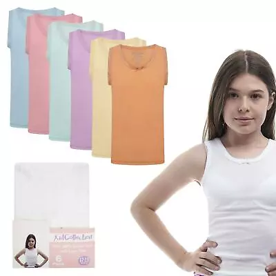 £9.95 • Buy 6 Pack Girls 100% Pure Cotton White Pastel Interlock Vests Bow School 2-13 Years
