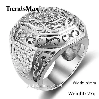 Men's Ring 316L Stainless Steel Carved Cross Band Ring Punk Retro Size 8-13 • $10.99
