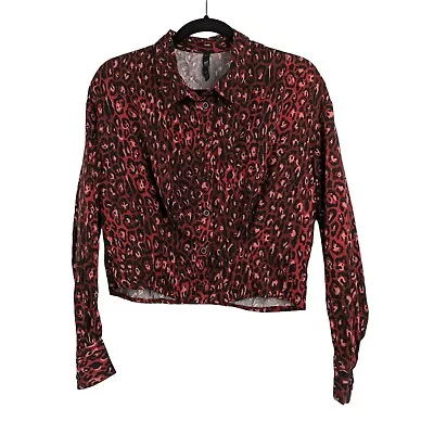 Zara TRF Womens Cropped Button Down Top Size M Leopard Animal Print Long Sleeve • $18.95