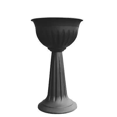 Black Urn Plant Pot Outdoor Garden Round Plastic Planter Water Feature Tall 75cm • £12.99