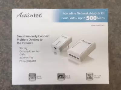 ActionTec Powerline Network Adaptor Kit W/ 4 Ports Up To 500 MBPS PWR514K01 NIB • $0.99