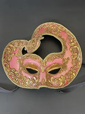 Unique Mardi Gras Masquerade Eye Mask Handmade Large Pink Gold Wall Decor 10  • $15