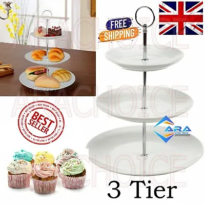 3 Tier Ceramic White Round Display Cake Stand Food Platter Serving Rack Holder • £10.45