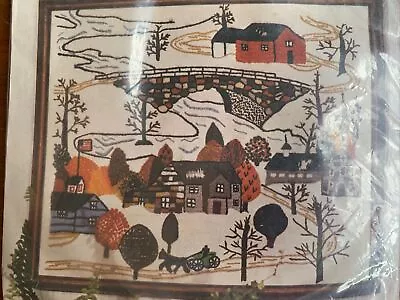 Country Village Vintage Linen Crewel Kit NIP 15x18 Horse Wagon Farm Barn • $24