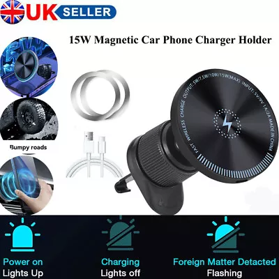 Magnetic Wireless Car Charger Mount Holder Fr IPhone Magsafe 15 14 13 12 Pro Max • £11.99