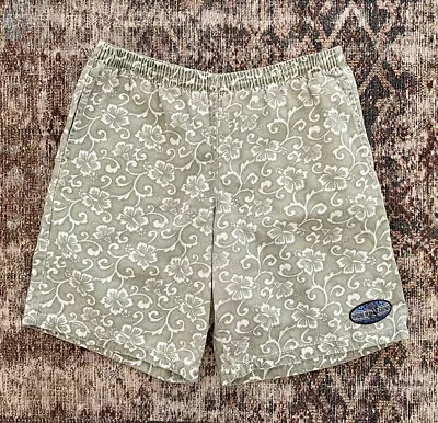 VTG Rare Hawaiian Legends Made In USA Olive Floral Print Shorts L Single Stitch • $34.95