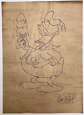 Walt Disney (Handmade) Drawing On Old Paper Signed & Stamped Vtg Art • $100