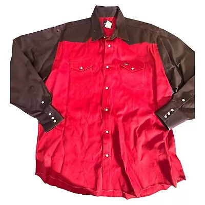 Vintage Wrangler Shirt Red & Black Pearl Snap Work Western Cowboy Heavy Twill 3X • $19.99