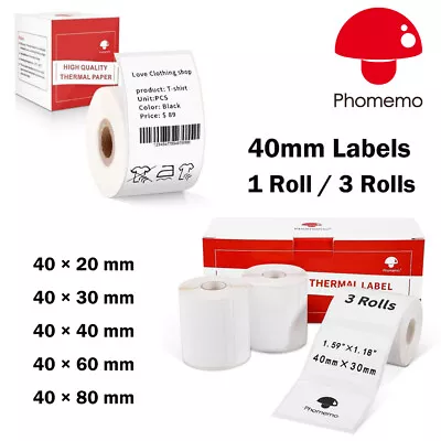40mm White Square Sticker Label Adhesive Tag Paper For Phomemo M110/M200 Printer • $6.50