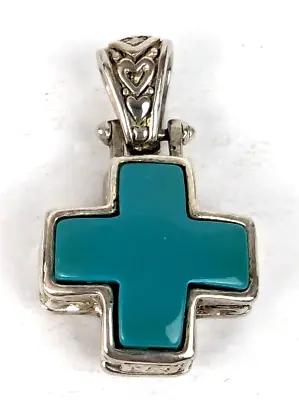 Vintage MJ Marie Jennifer Cross Silver Turquoise Reversible Filigree Pendant • $19