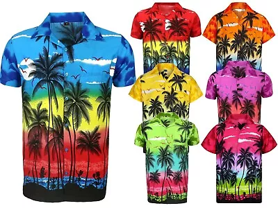 Mens Hawaiian Shirt Floral Palm Tree Sunset Surf Beach Party Holiday Stag Dance • £8.99