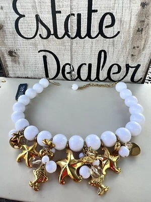 £222.41 • Buy 18” NWT VINTAGE Goldtone Large TRIFARI NECKLACE ~ Pebbled STARFISH FISH UNIQUE