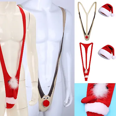 Men's Christmas Lingerie Santa Claus Elk Deer Costume Thong Bodysuit Mankini  • $13.94