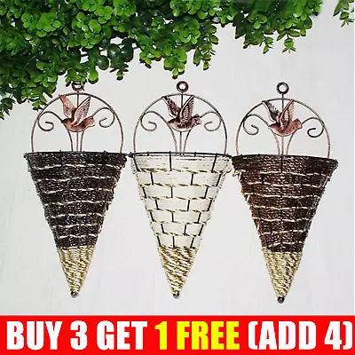 Wall Hanging Planter Rattan Plant Pot Basket Flower Garden Mounted Holder Decor • £5.99