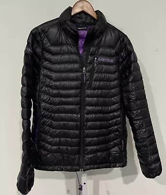 Marmot 900 Fill Goose Down Puffer Jacket Womens Sz L Black Zip Ultralight • $85