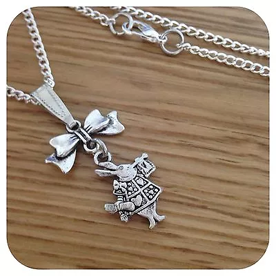 £2.49 • Buy *Alice In Wonderland* Mini Bow WHITE RABBIT Necklace