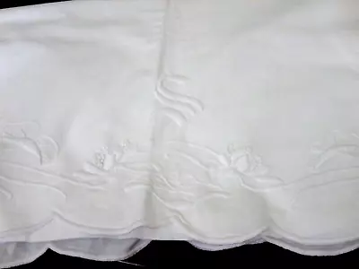 Vintage 100% Cotton Flat Sheet 80  X 82  With Embroidery Flowers And Initial  S  • $17