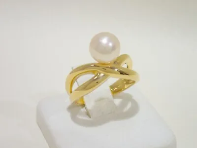 MIKIMOTO 18k Yellow Gold Akoya Pearl Ring Size 5.5 • £401.75