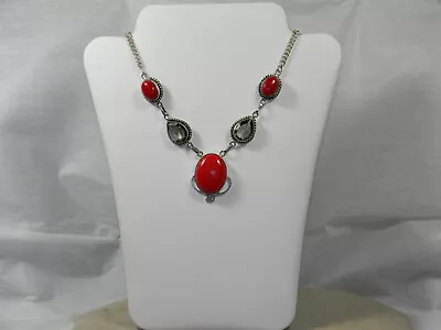 Sterling Silver Red Coral And Smokey Quartz Necklace • $24.99