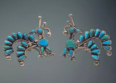 Unique Vintage Zuni Road Runner Sterling Silver Turquoise Earrings  Beautiful  • $350