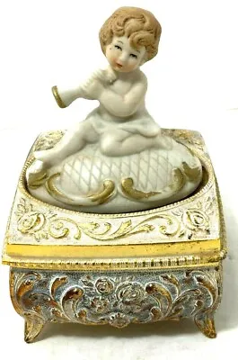 Vintage Willitts Music Box Cherub Angel White/Gold Tone SIDE BY SIDE Works 4.25  • $19.83